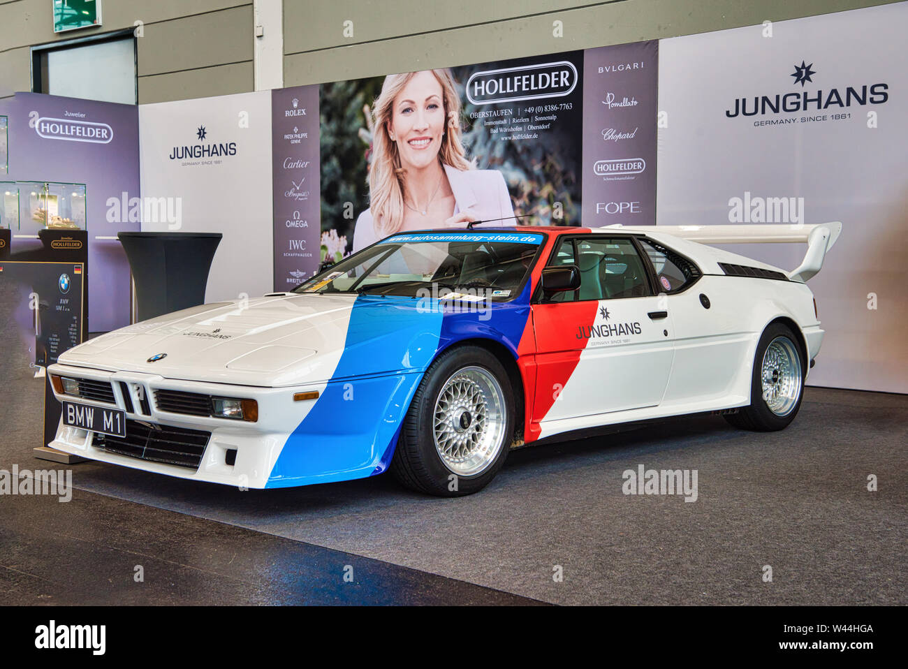 FRIEDRICHSHAFEN - MAY 2019: white red blue sport BMW M1 PROCAR CHAMPIONSHIP 1979 coupe at Motorworld Classics Bodensee on May 11, 2019 in Friedrichsha Stock Photo