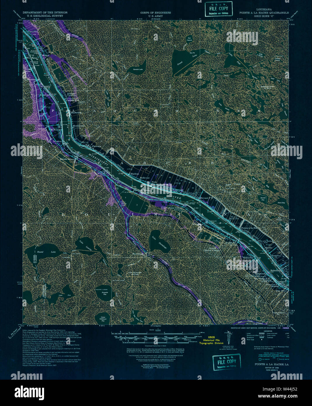 USGS TOPO Map Louisiana LA Pointe a La Hache 334928 1948 62500 Inverted Stock Photo Alamy