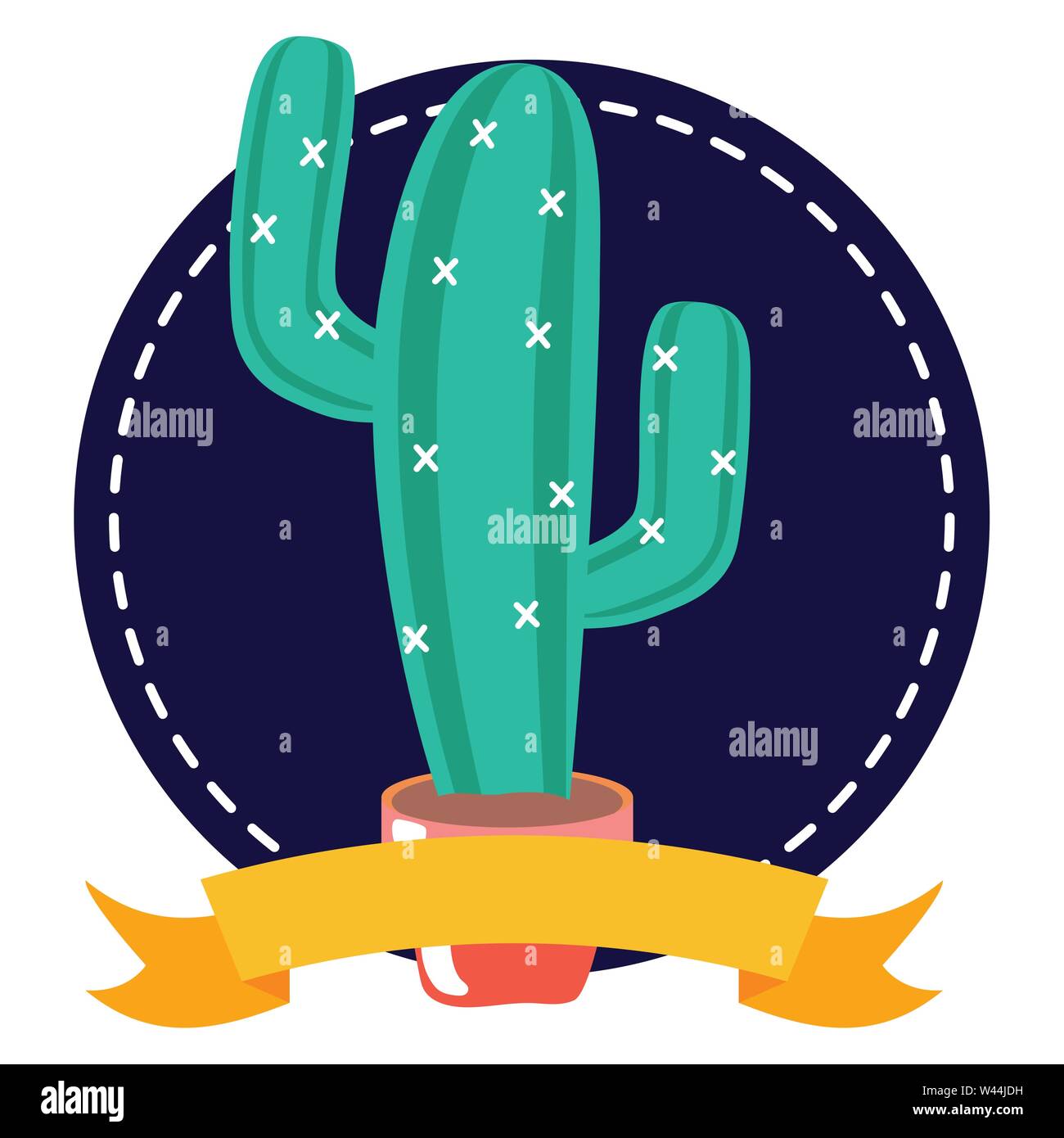 mexican cactus in pot in frame Stock Vector