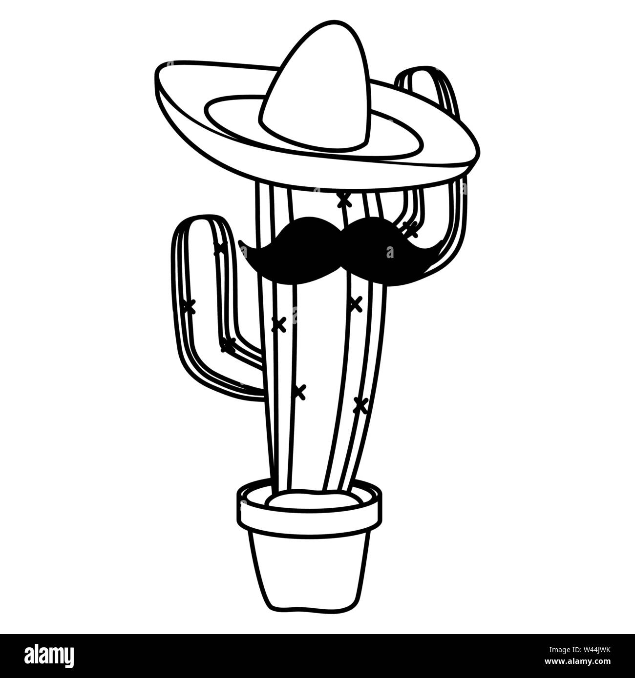 cactus plant with mexican hat and mustache Stock Vector Image & Art - Alamy