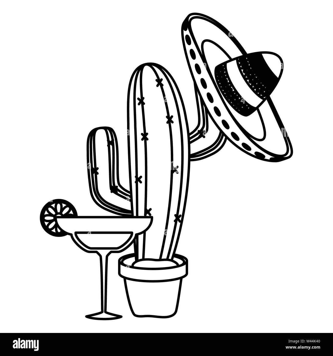 cactus plant with mexican hat and margarita cocktail Stock Vector Image ...