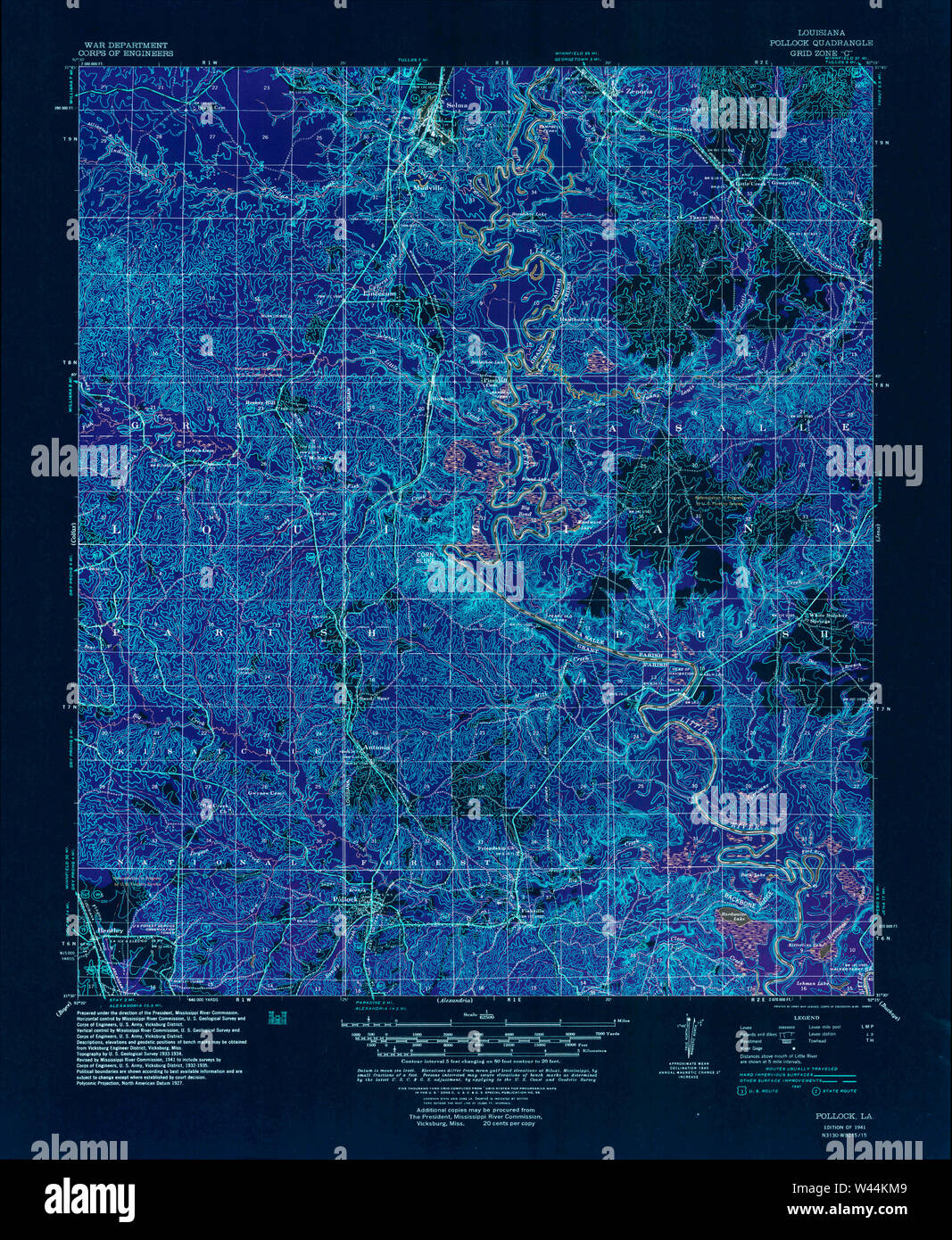 USGS TOPO Map Louisiana LA Pollock 334935 1941 62500 Inverted Stock Photo Alamy