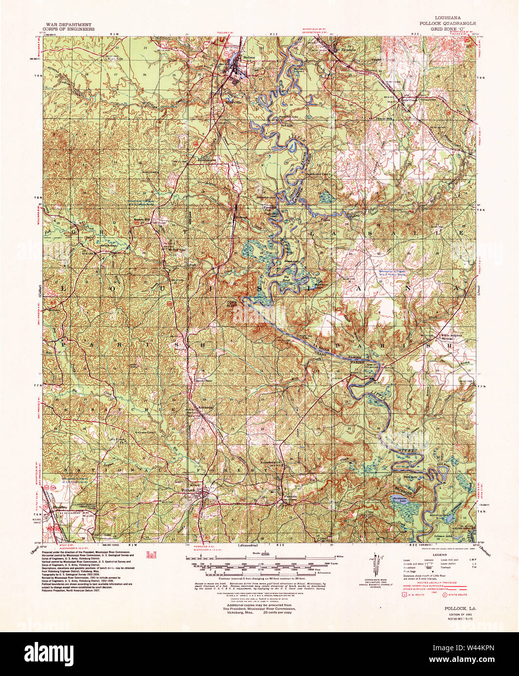 USGS TOPO Map Louisiana LA Pollock 334935 1941 62500 Stock Photo Alamy
