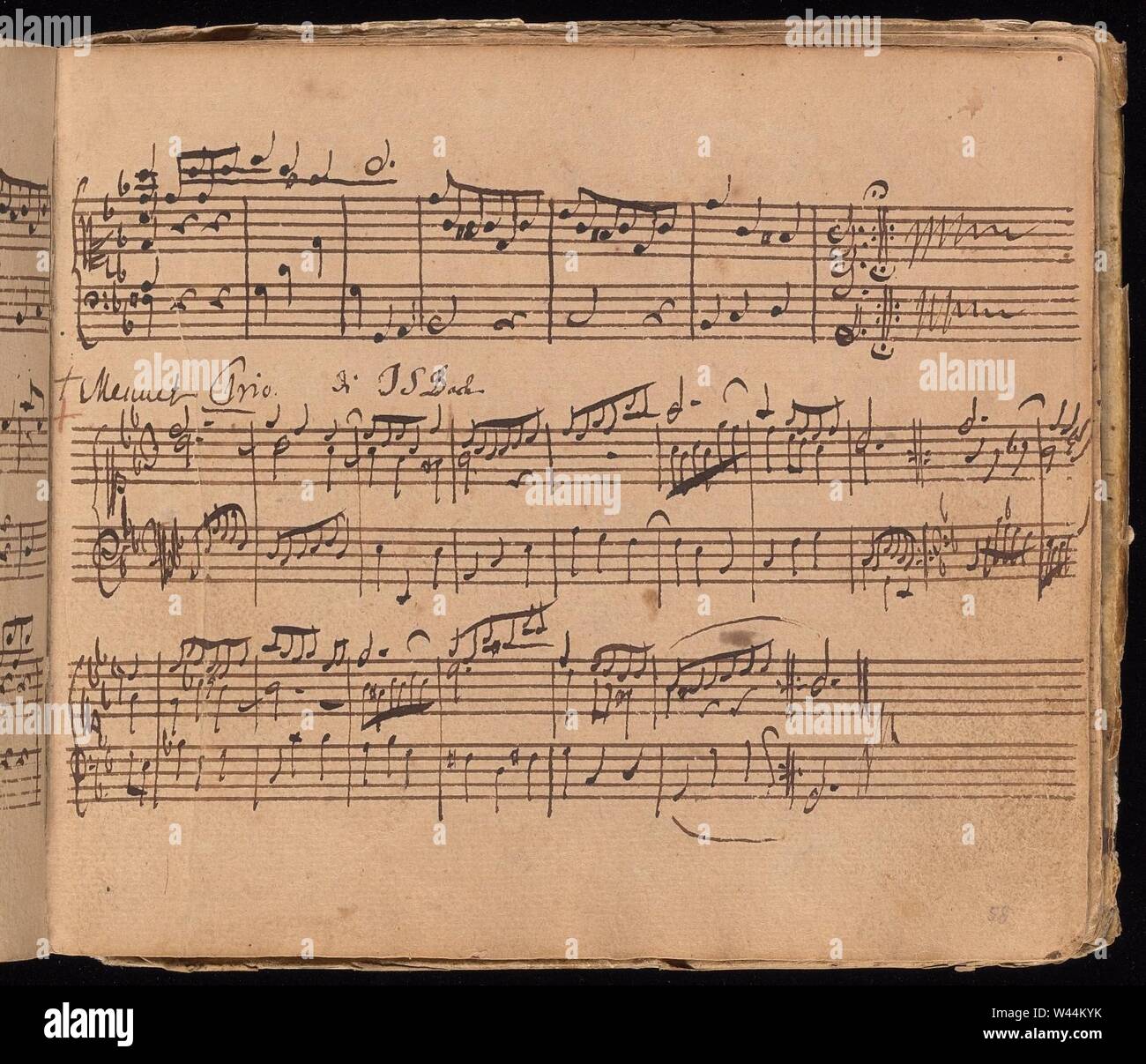 Clavierbüchlein W. F. Bach- end of No. 48d (Menuet of Stölzel's Partia); No. 48e (BWV 929). Stock Photo