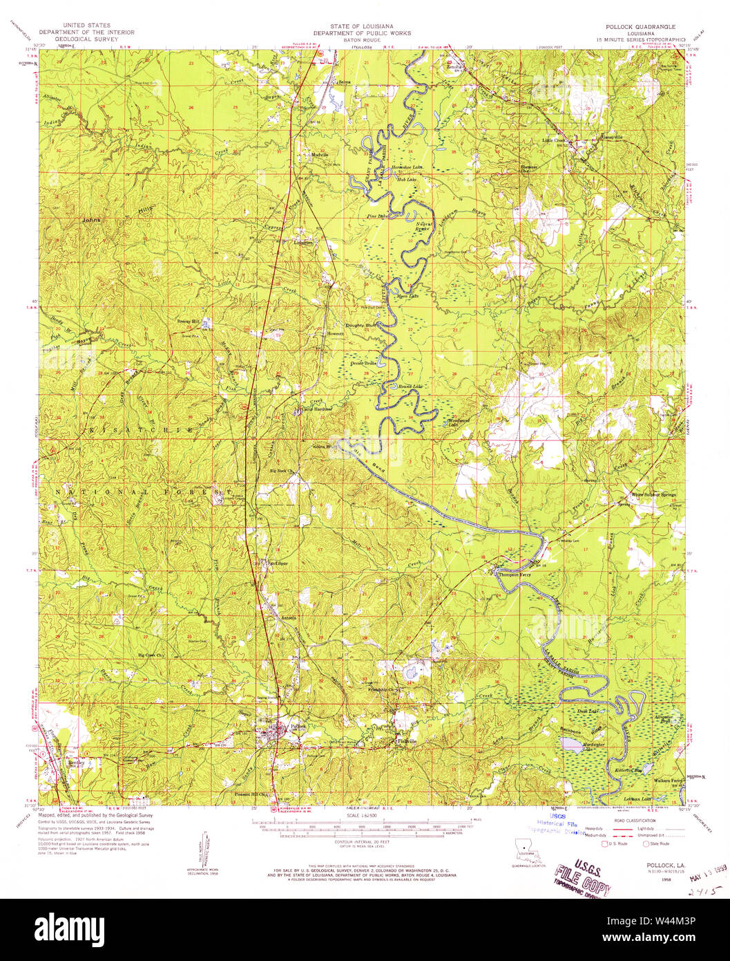USGS TOPO Map Louisiana LA Pollock 334939 1958 62500 Stock Photo Alamy