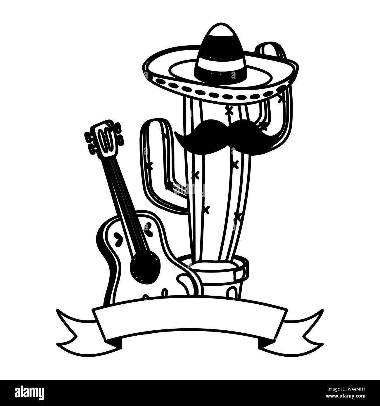 cactus plant with mexican hat and guitar Stock Vector Image & Art - Alamy