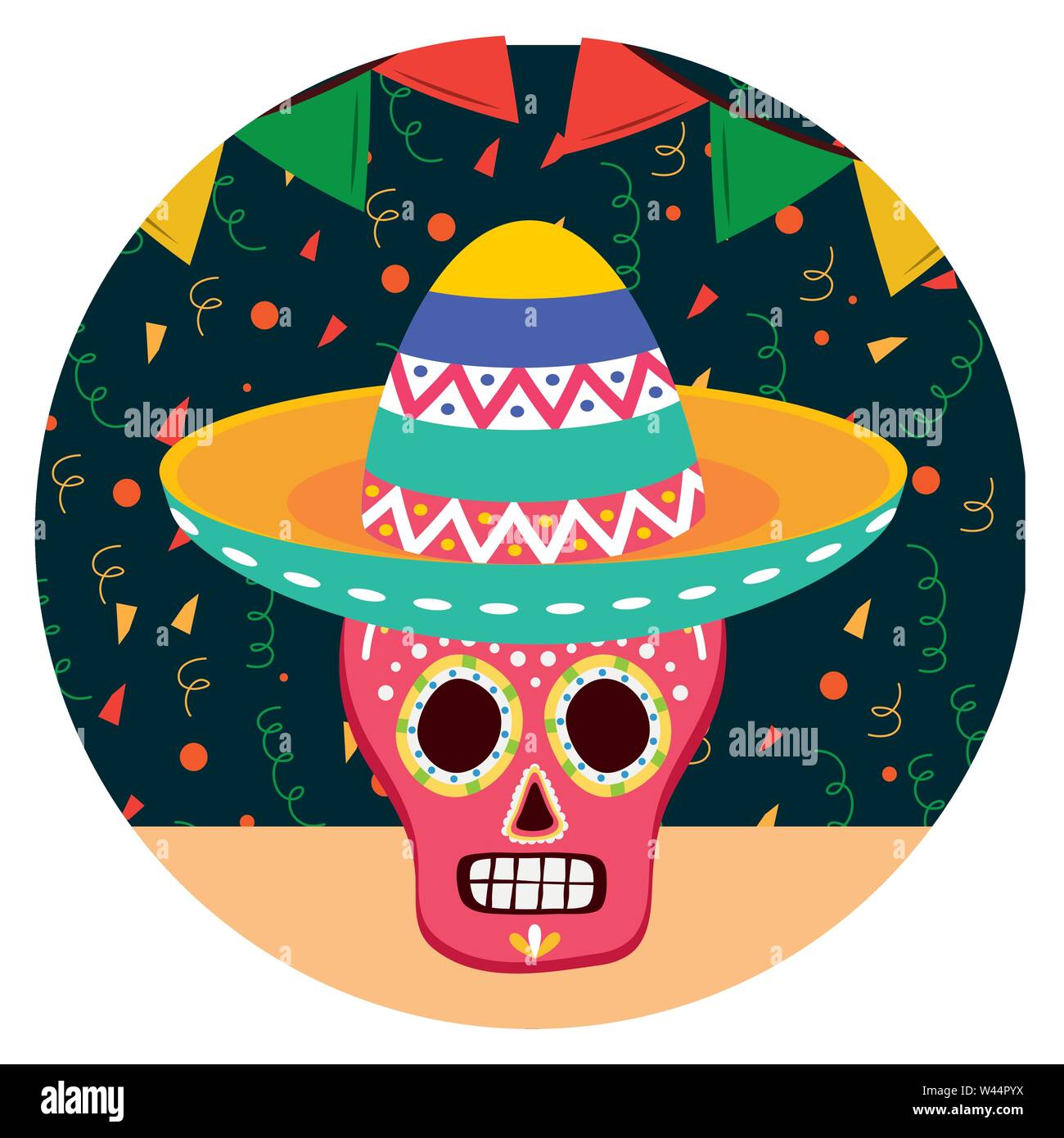 day of the dead celebration skull mask with mexican hat Stock Vector ...
