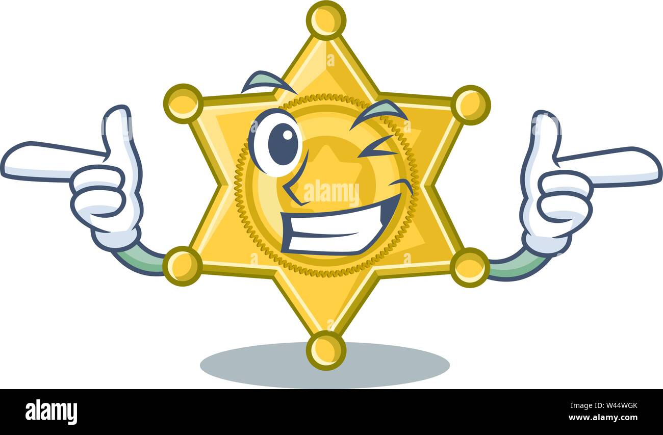Wink star badge police on a cartoon vector illustration Stock Vector
