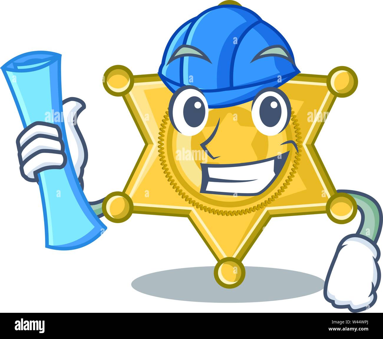 Architect star badge police on a cartoon vector illustration Stock Vector