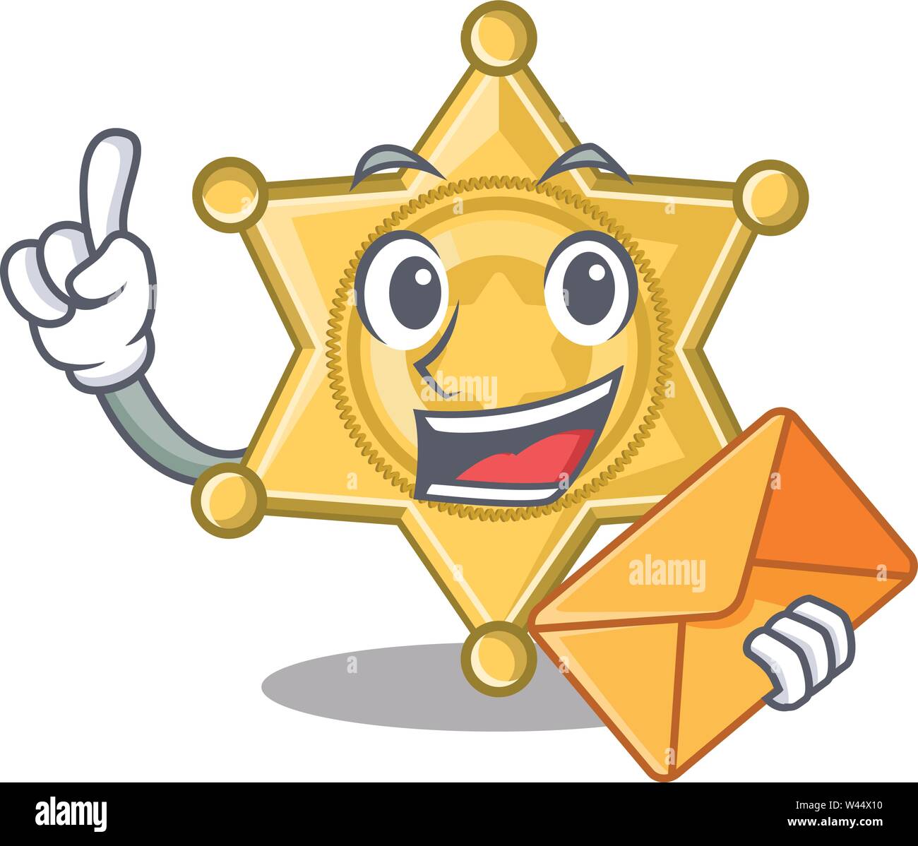 With envelope star badge police on a cartoon vector illustration Stock Vector