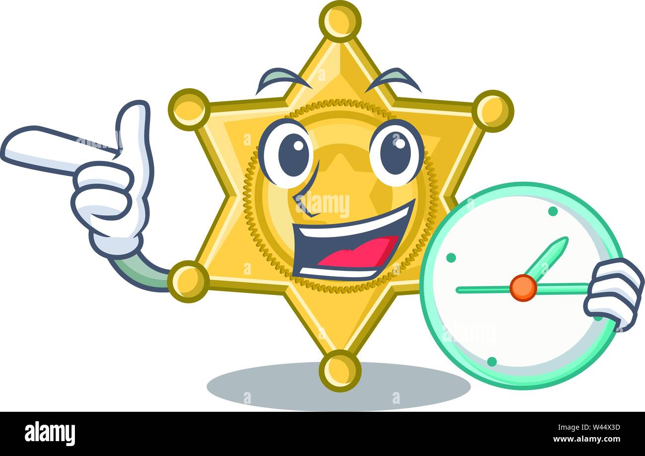 With clock star badge police on a cartoon vector illustration Stock Vector