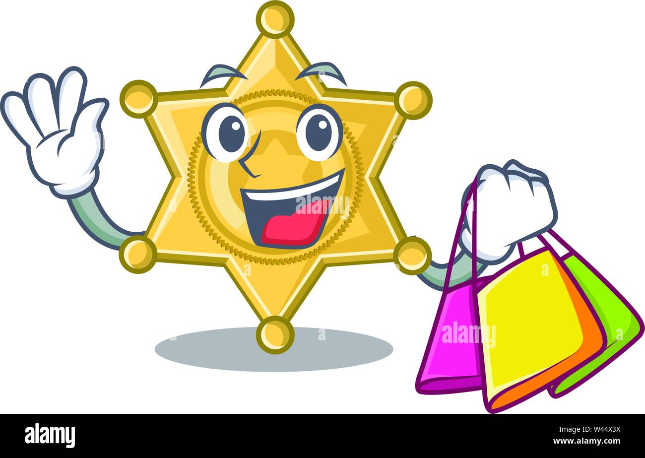 Shopping star badge police on a cartoon vector illustration Stock Vector