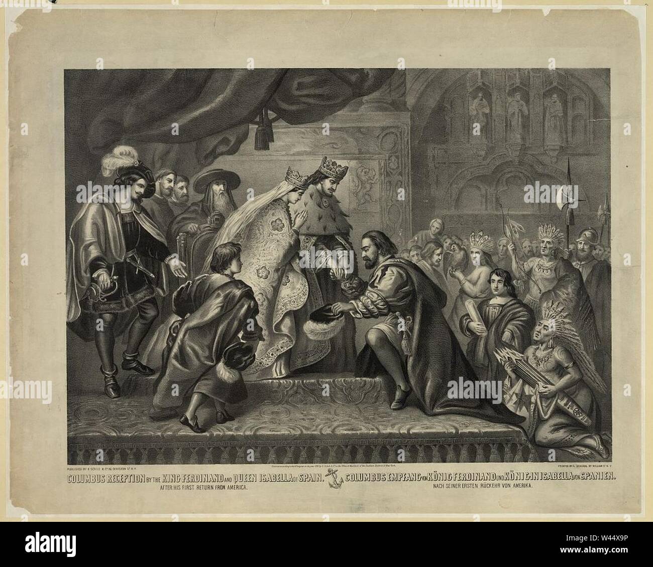 Columbus reception by the King Ferdinand and Queen Isabella of Spain