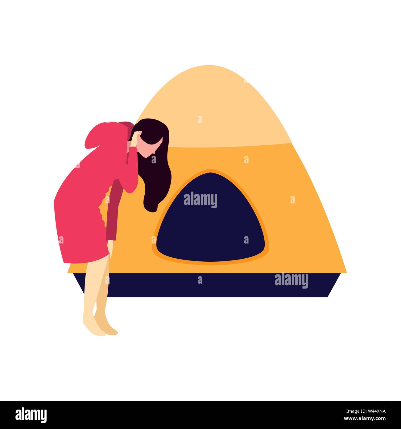 woman with tent camping hiking vector illustration Stock Vector Image ...