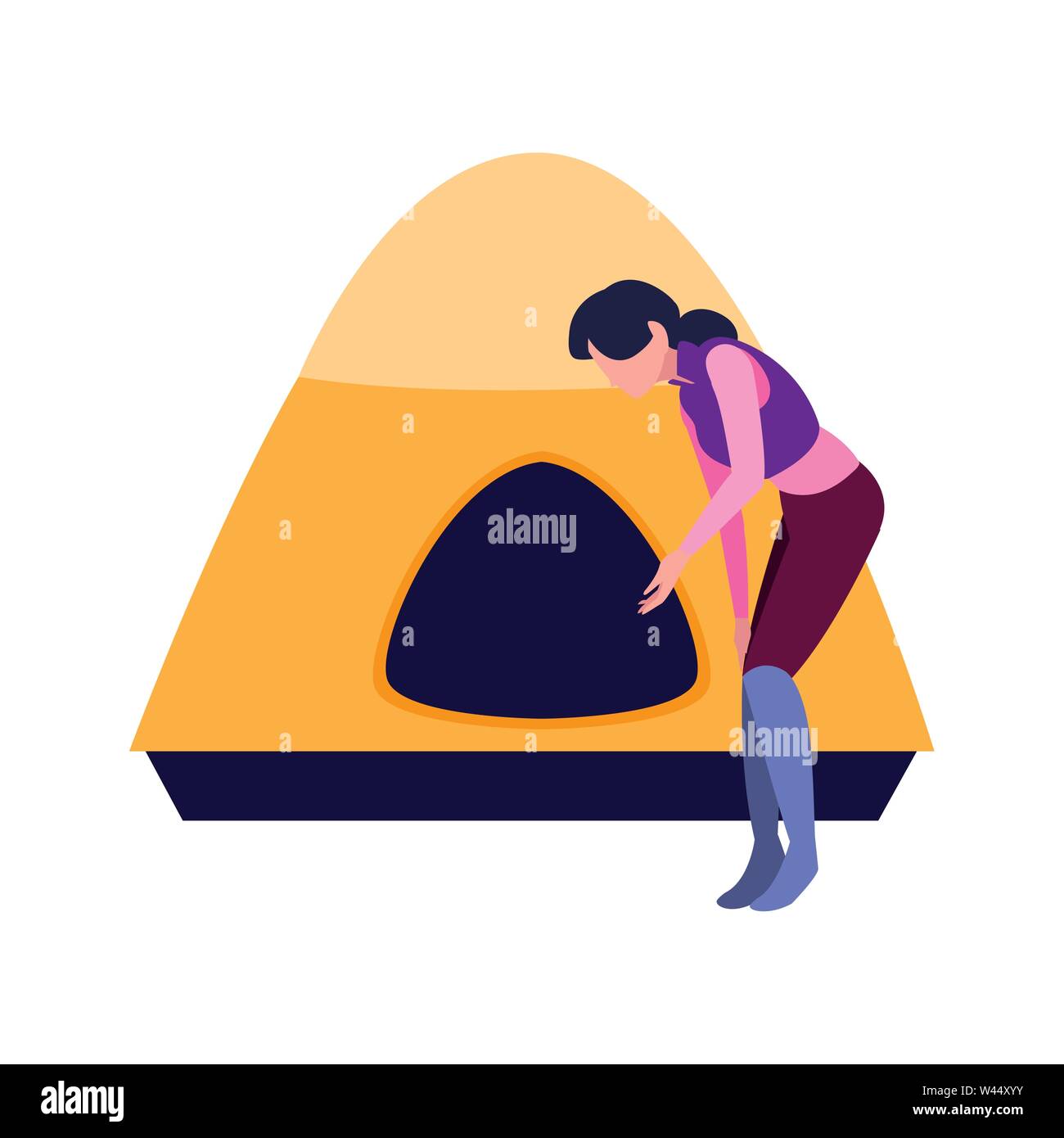 woman with tent camping hiking vector illustration Stock Vector Image ...