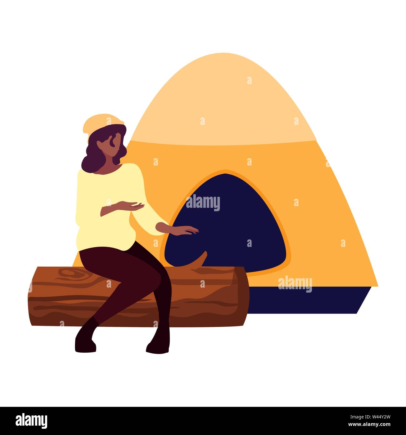 woman with tent camping hiking vector illustration Stock Vector Image ...
