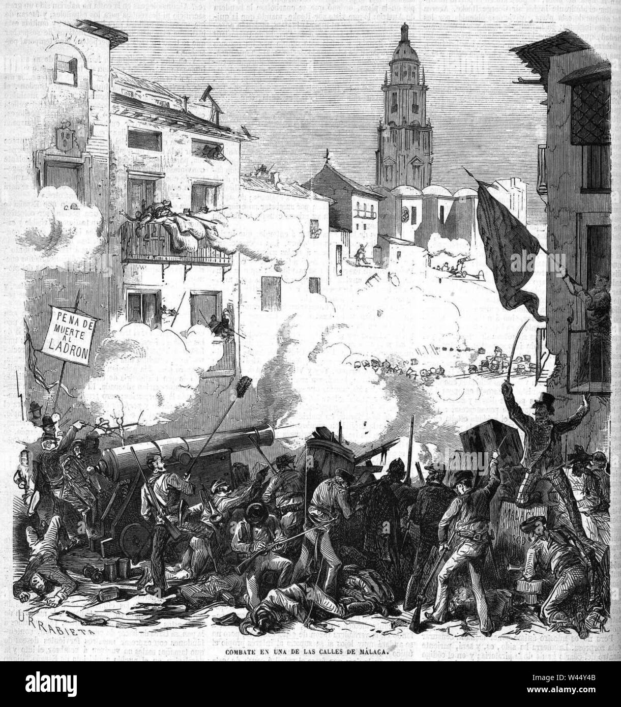 Combate en una de las calles de Málaga, de Urrabieta. Stock Photo