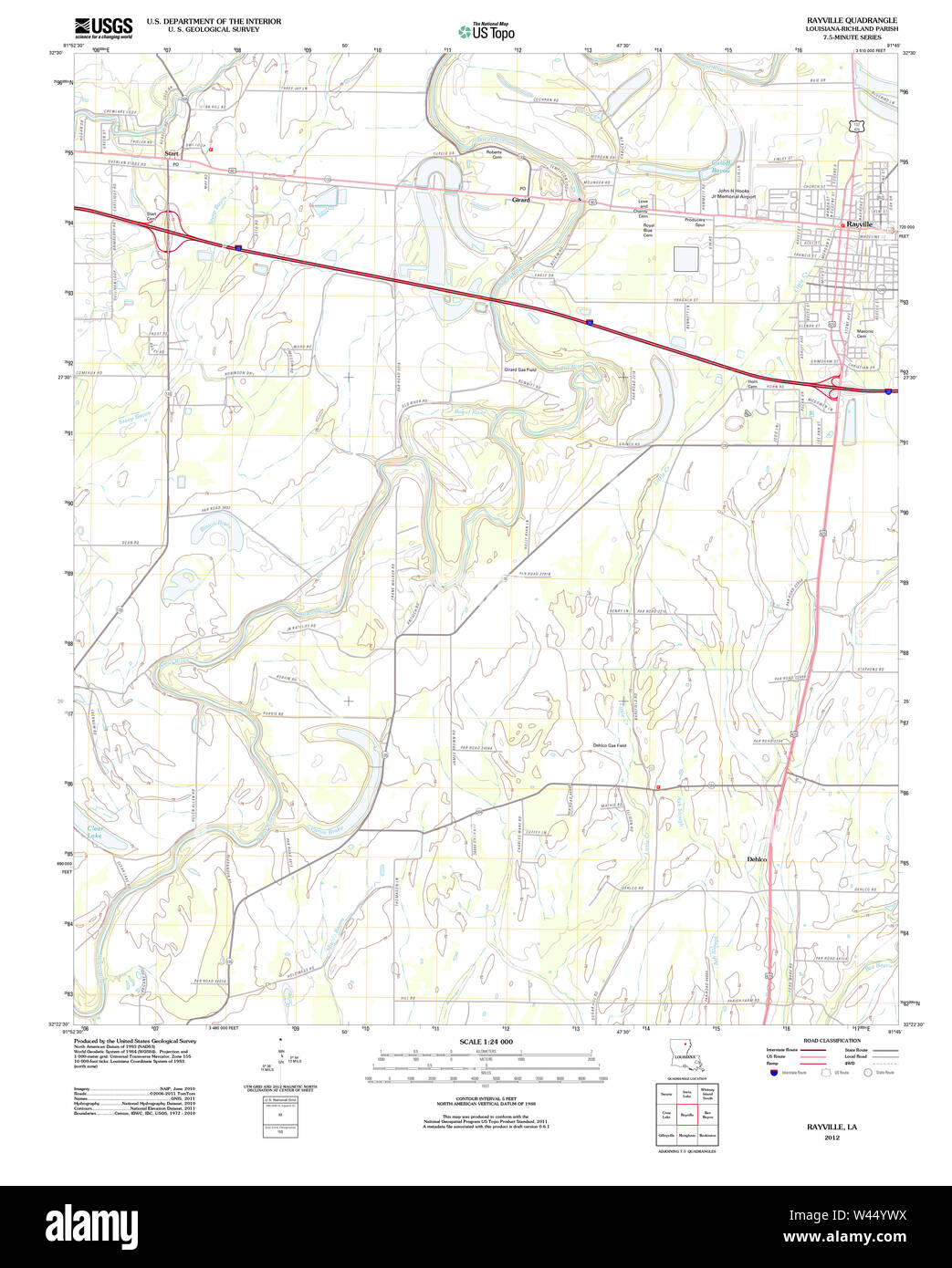 USGS TOPO Map Louisiana LA Rayville 20120404 TM Stock Photo Alamy