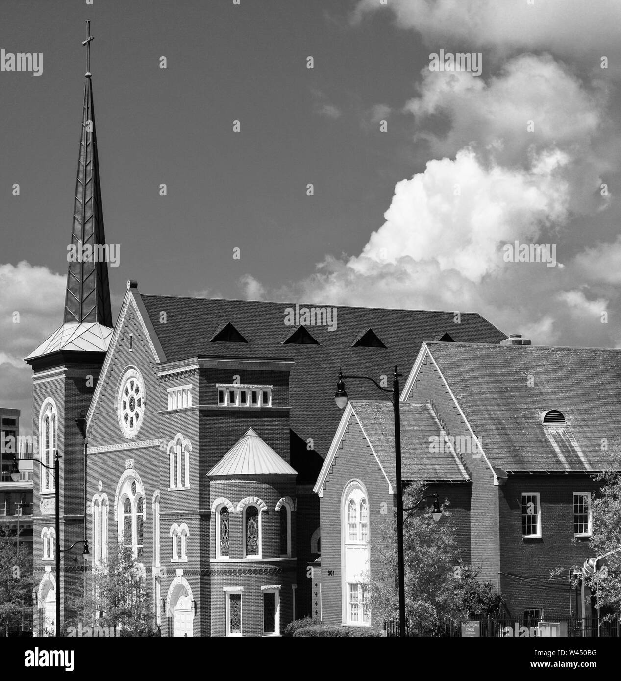 The River City Church, an historic Gothic structure with steeple  in Montgomery, AL, Stock Photo