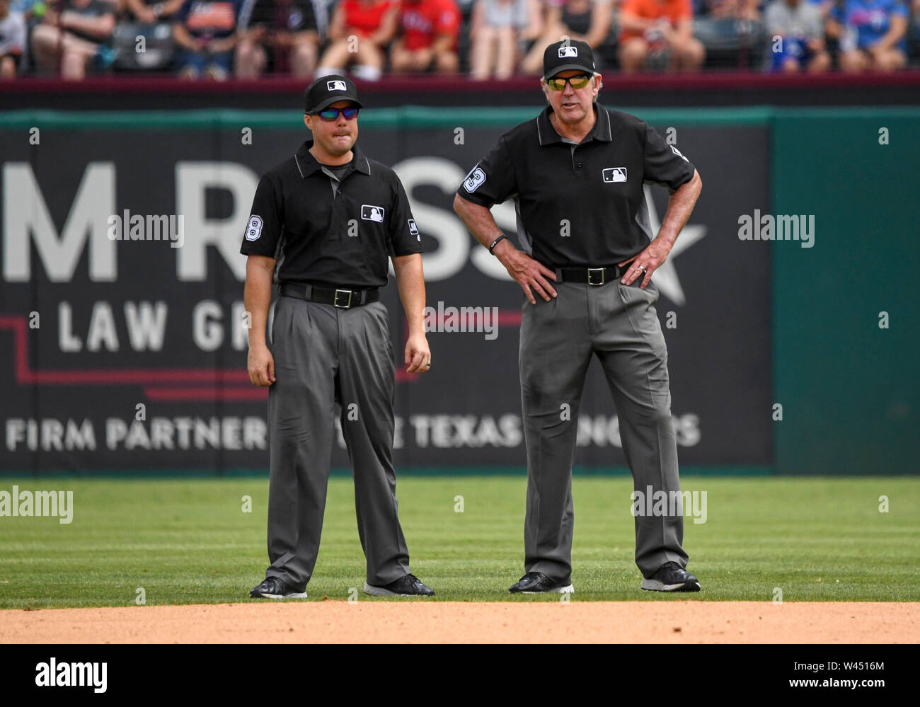July 14, 2019 MLB umpire Nick Mahrley 48 (left) and umpire Mike