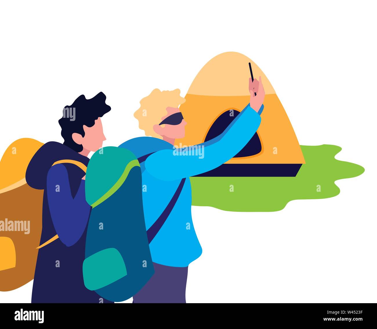 men with tent camping hiking vector illustration Stock Vector Image ...