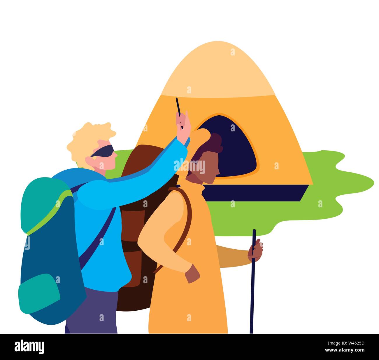 men with tent camping hiking vector illustration Stock Vector Image ...