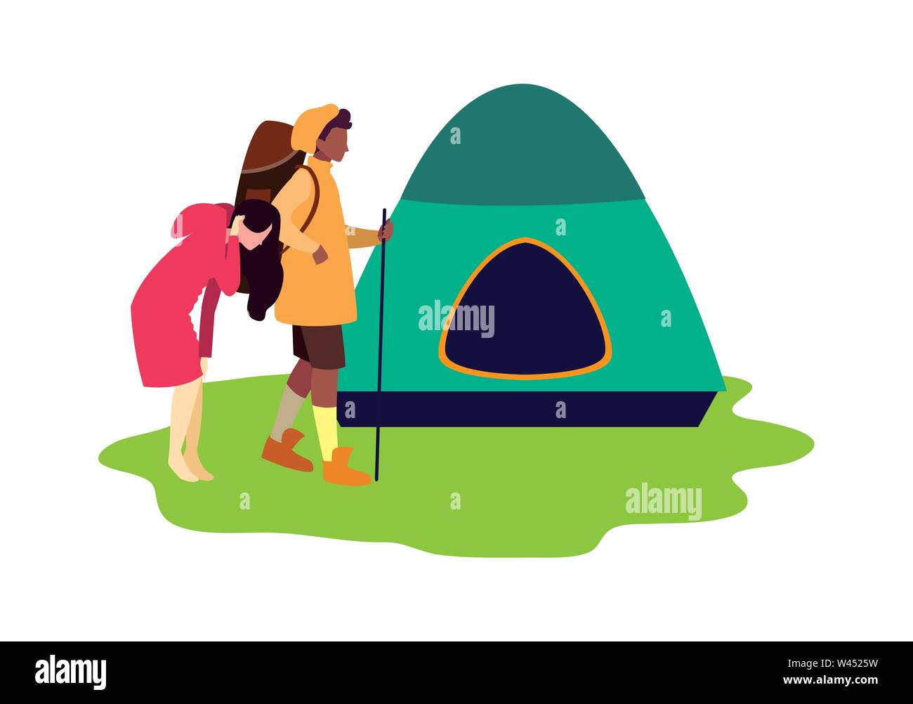 man and woman with tent camping hiking vector illustration Stock Vector ...