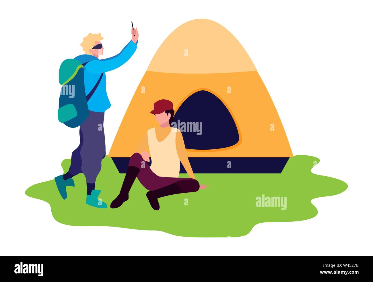 men with tent camping hiking vector illustration Stock Vector Image ...
