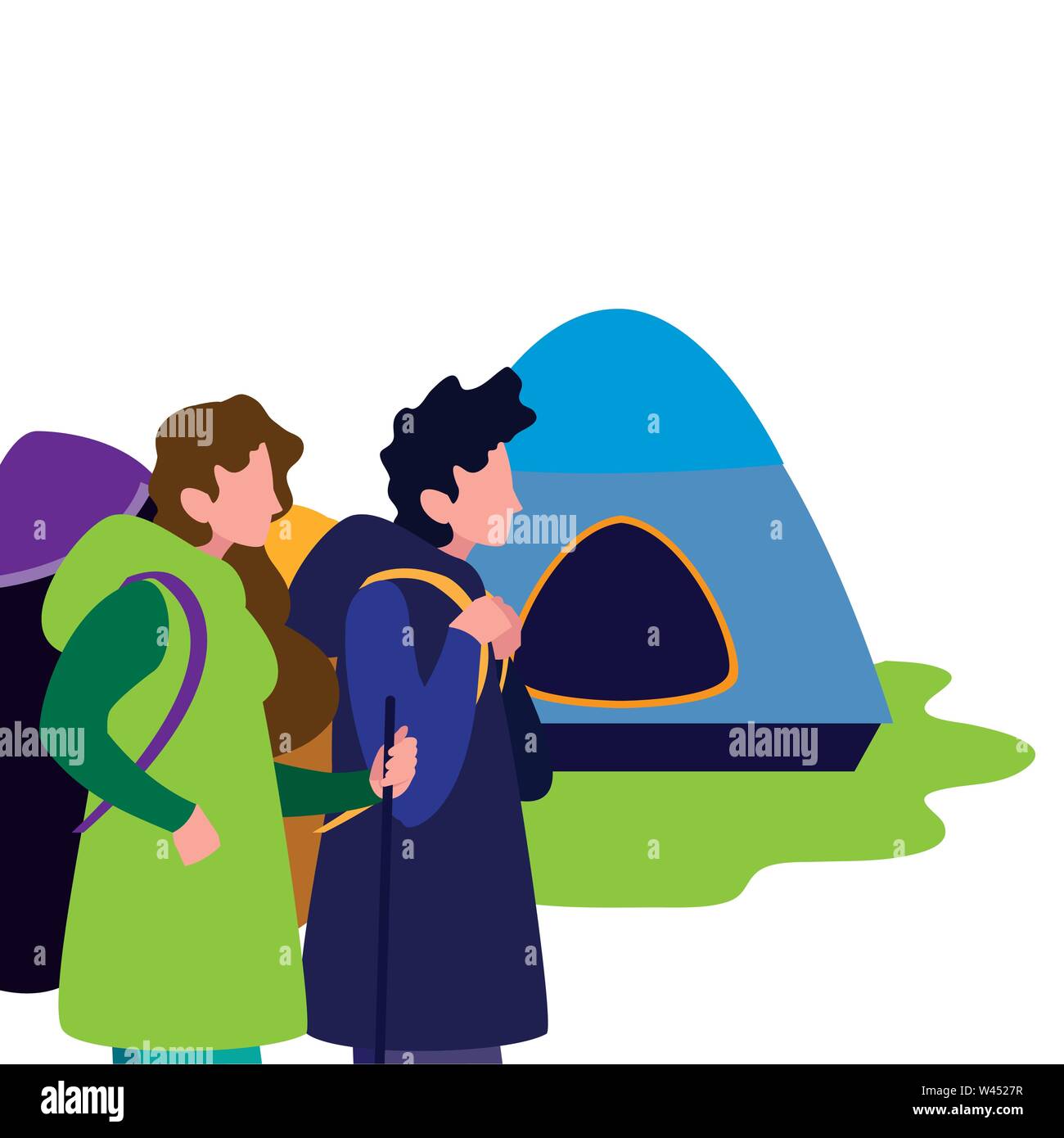 man and woman with tent camping hiking vector illustration Stock Vector ...