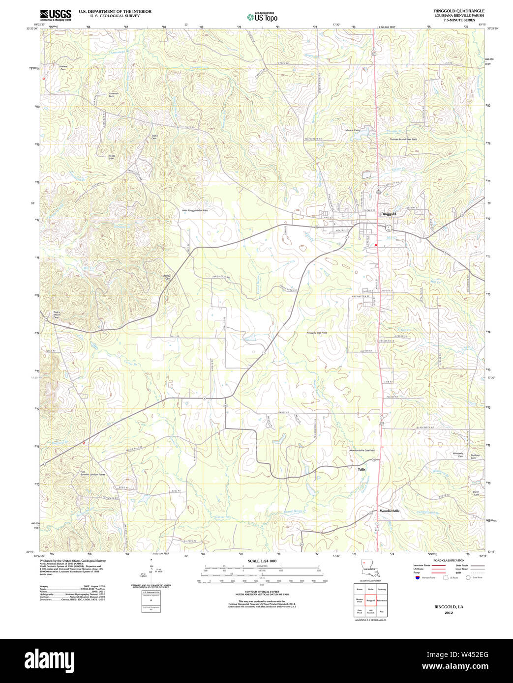 USGS TOPO Map Louisiana LA Ringgold 20120404 TM Stock Photo