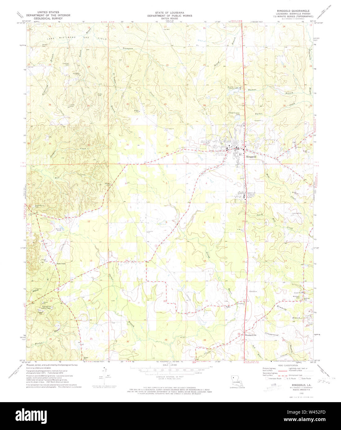 USGS TOPO Map Louisiana LA Ringgold 333177 1972 24000 Stock Photo