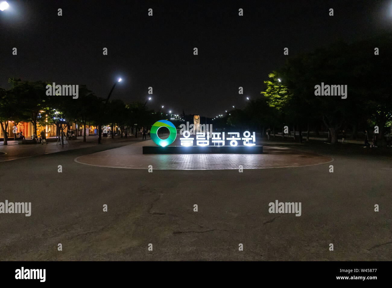 Seoul, South Korea - June 25 2019 : Olympic Park at night Stock Photo