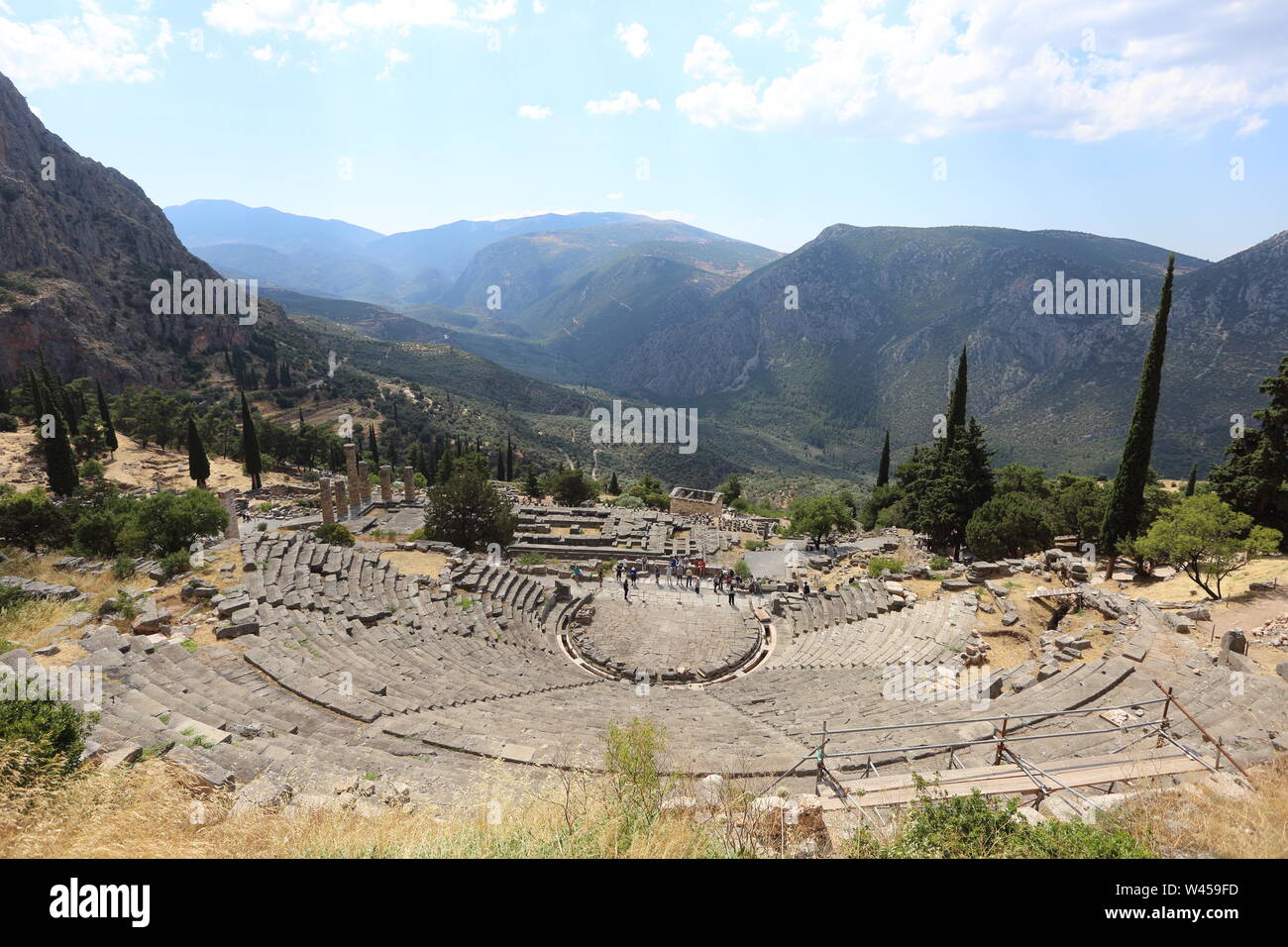 Delphi, Greece - July 19, 2019: The archaeological site of Delphi, seat ...