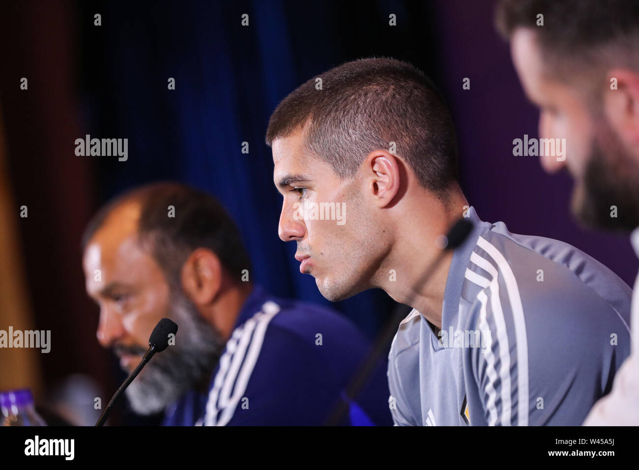 Conor Coady of Wolverhampton Wanderers F.C. of English League champions attends a press conference for the final match during the Premier League Asia Trophy 2019 against Manchester City F.C. in Shanghai, China, 19 July 2019. Stock Photo