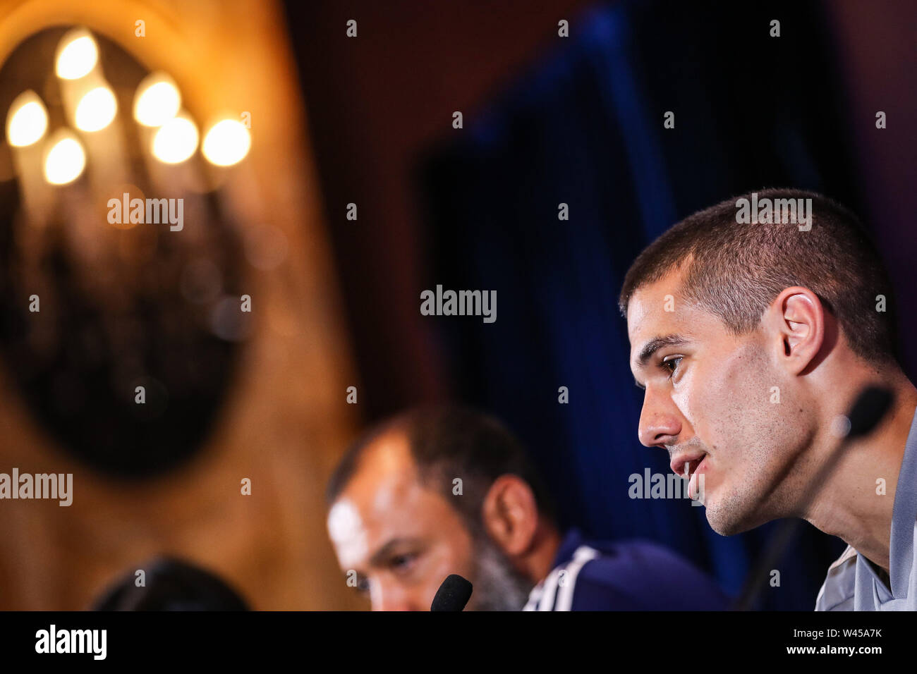 Conor Coady of Wolverhampton Wanderers F.C. of English League champions attends a press conference for the final match during the Premier League Asia Trophy 2019 against Manchester City F.C. in Shanghai, China, 19 July 2019. Stock Photo