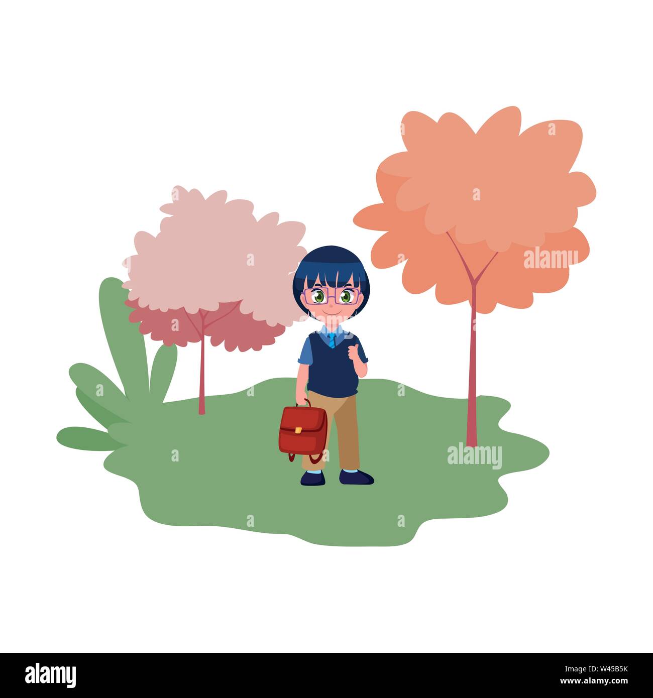 student boy with bag outdoors back to school vector illustration Stock ...