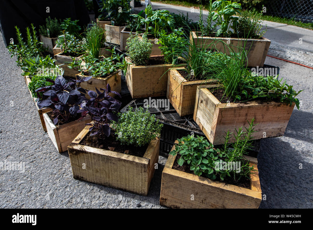 wooden planters high resolution stock photography and