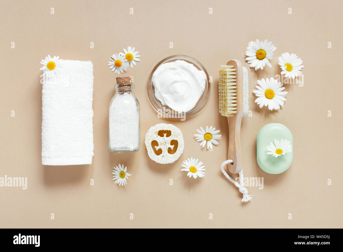 Organic body care products, concept of healthy life stile, flat lay composition Stock Photo