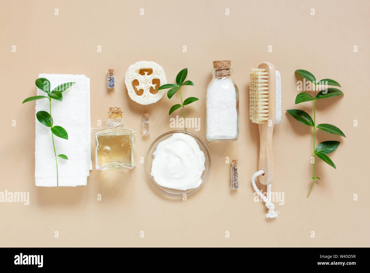 Organic body care products, concept of healthy life stile, flat lay composition Stock Photo