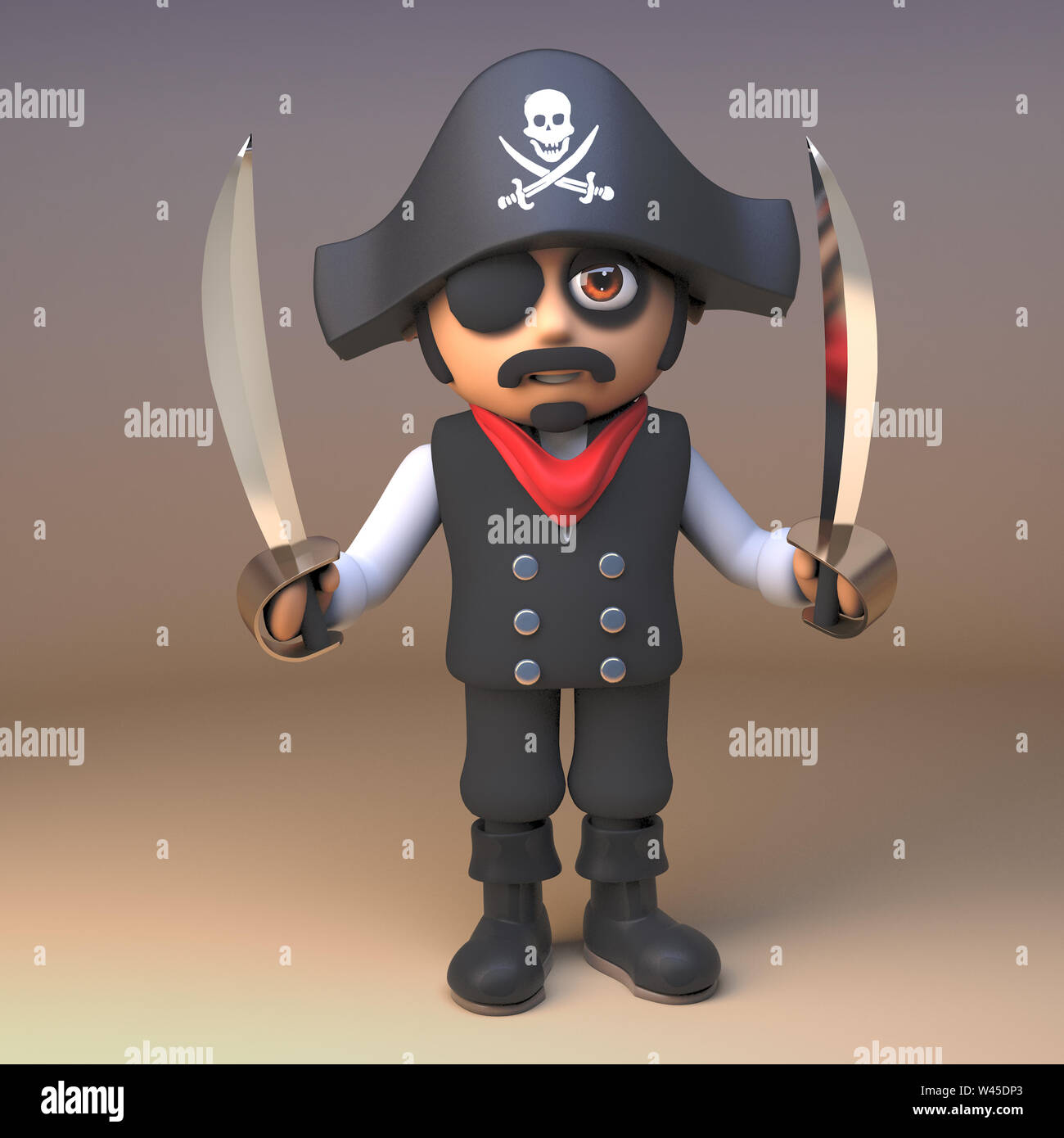 Cartoon 3d pirate sea captain wearing skull and crossbones jolly roger ...