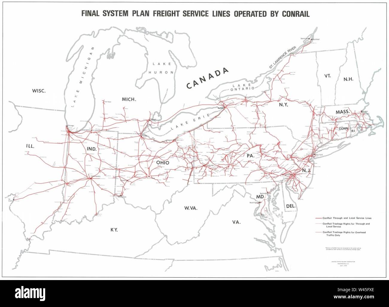 Conrail FSP Freight Lines Map 1975. Stock Photo