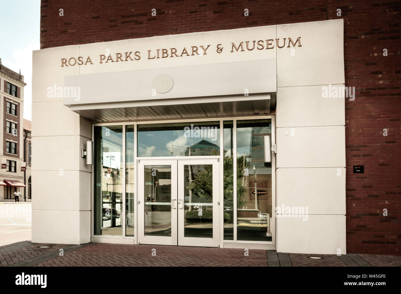 The Building Entrance for the Rosa Parks Library & Museum located downtown in Montgomery, AL, USA Stock Photo