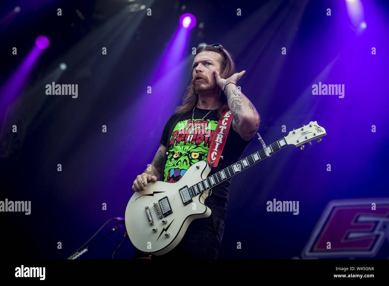 DONINGTON, ENGLAND: Eagles of Death Metal perform on the second stage at the Download Festival. Featuring: Jesse Hughes Where: London, United Kingdom When: 14 Jun 2019 Credit: Neil Lupin/WENN Stock Photo