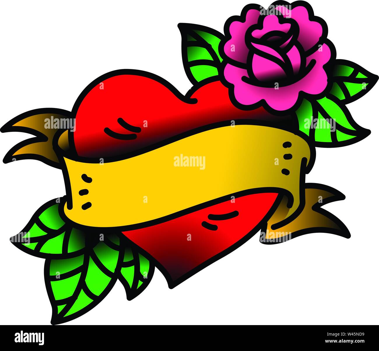 A heart and flower tattoo with a flower. Tattoo in the style of the  American old school. Vector flat tattoo. The illustration is isolated on a  white b Stock Vector Image &