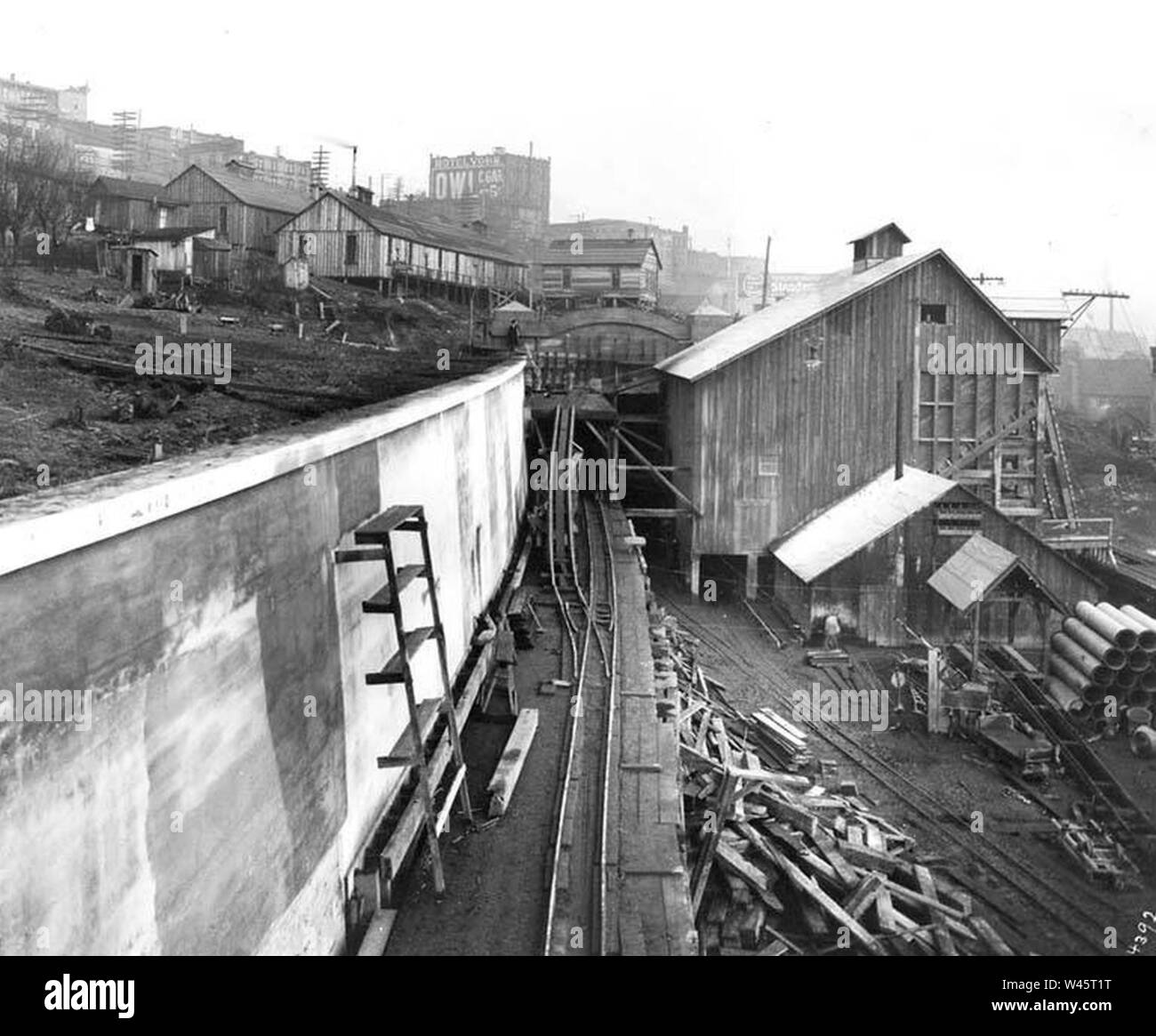 Construction of Great Northern Railroad tunnel beneath downtown Seattle ...