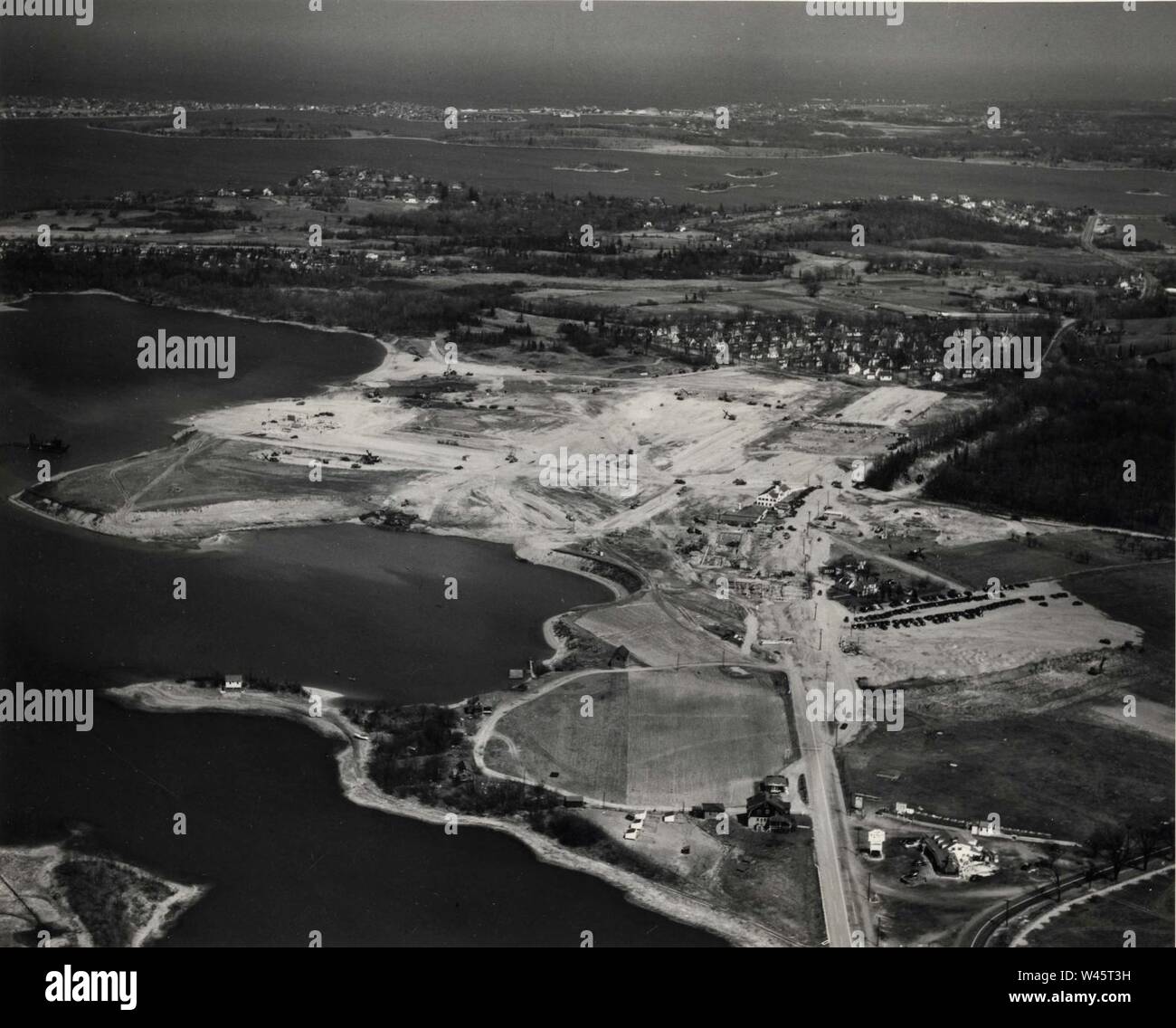 Construction of the Bethlehem Hingham Shipyard from the west Stock