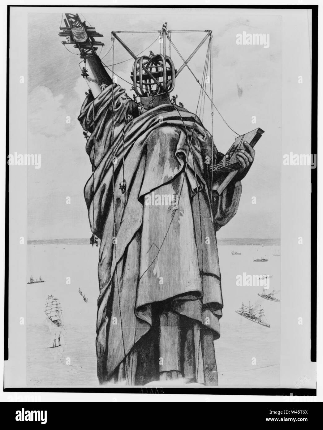 Construction of the Statue of Liberty)- Re-constructing the statue on Bedloe's Island Stock Photo