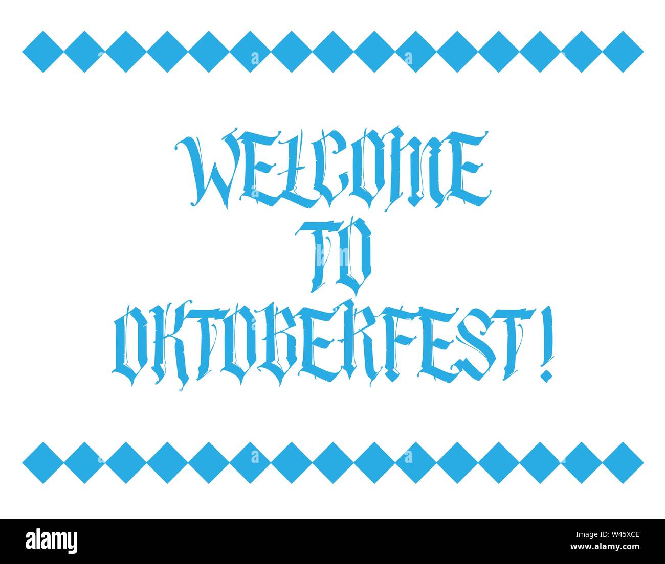 Welcome to the Oktoberfest, the inscription in the Gothic style. German medieval style. Vector. Font is isolated on white background. Sticker, menu, p Stock Vector