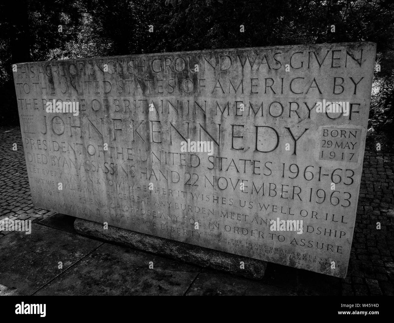 John F Kennedy Memorial, Runnymede, Surrey, England, UK, GB. Stock Photo