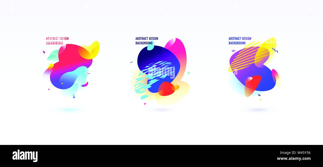 A set of abstract graphic elements, backgrounds. Vector. Dynamic color shapes and lines. Gradient abstract backgrounds with colored forms of liquid. Stock Vector